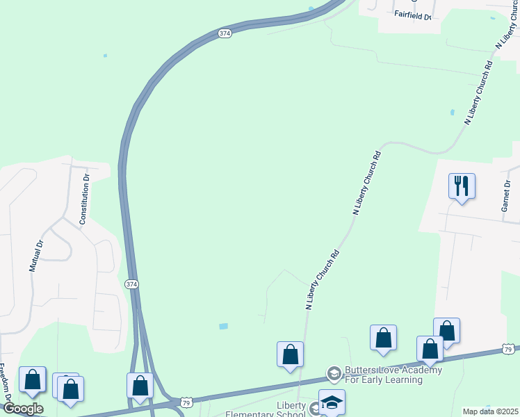 map of restaurants, bars, coffee shops, grocery stores, and more near 1129 North Liberty Church Road in Clarksville