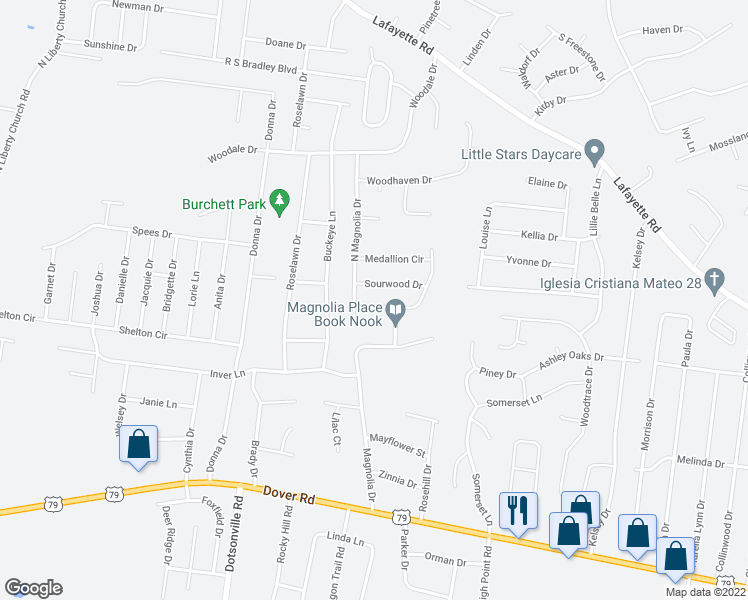 map of restaurants, bars, coffee shops, grocery stores, and more near 487 Medallion Circle in Clarksville