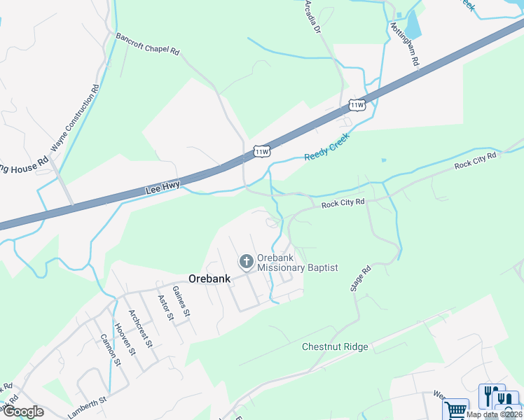 map of restaurants, bars, coffee shops, grocery stores, and more near 6048 Orebank Road in Kingsport