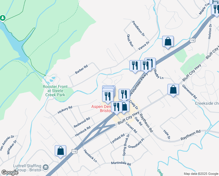 map of restaurants, bars, coffee shops, grocery stores, and more near 435 Godsey Road in Bristol
