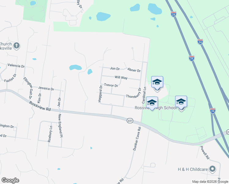 map of restaurants, bars, coffee shops, grocery stores, and more near 1008 Trevor Drive in Clarksville