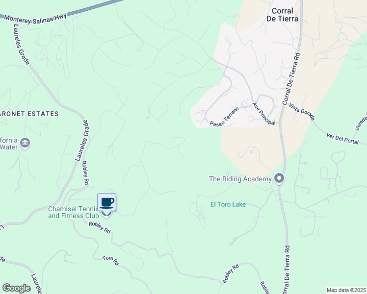map of restaurants, bars, coffee shops, grocery stores, and more near 25305 Camino De Chamisal in Salinas