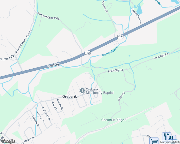 map of restaurants, bars, coffee shops, grocery stores, and more near 6048 Orebank Road in Kingsport