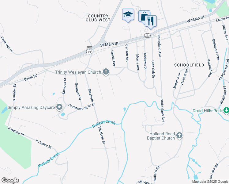 map of restaurants, bars, coffee shops, grocery stores, and more near 24 Still Street in Danville