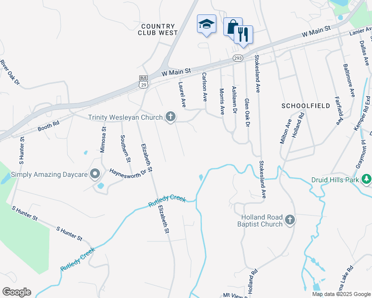 map of restaurants, bars, coffee shops, grocery stores, and more near 24 Still Street in Danville