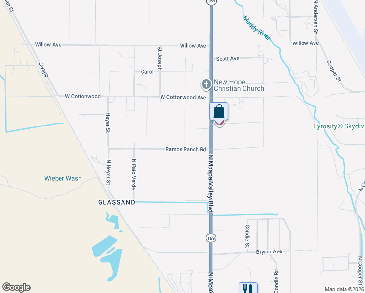 map of restaurants, bars, coffee shops, grocery stores, and more near 820 Ramos Ranch Road in Moapa Valley