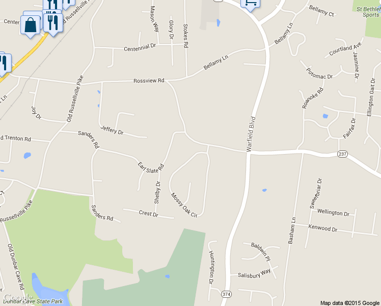 map of restaurants, bars, coffee shops, grocery stores, and more near 2090 Mossy Oak Cir in Clarksville