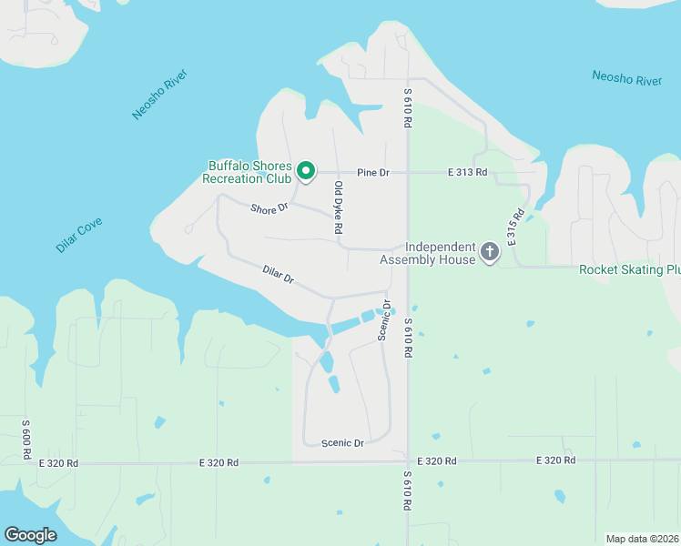 map of restaurants, bars, coffee shops, grocery stores, and more near 1619 Buffalo Dr in Grove