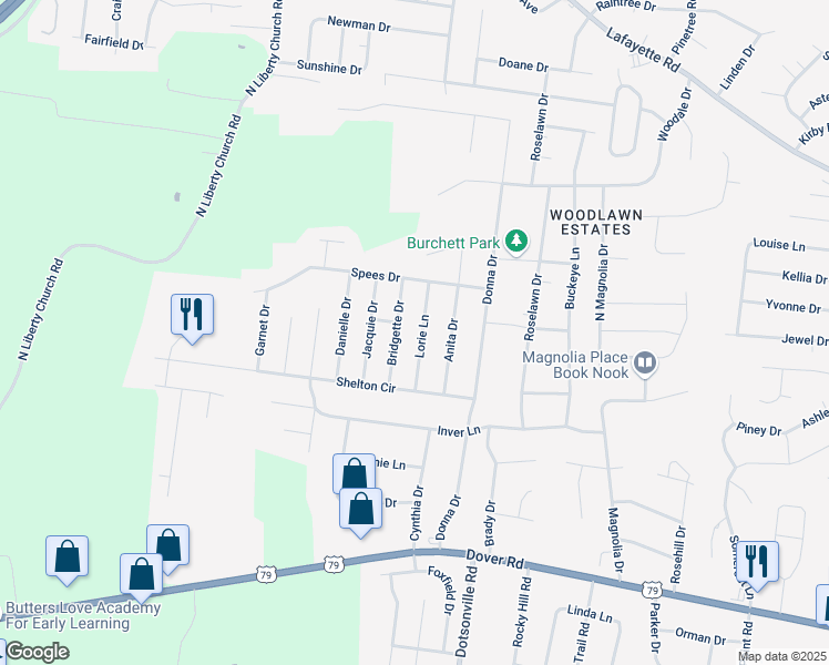 map of restaurants, bars, coffee shops, grocery stores, and more near 564 Lorie Ln in Clarksville