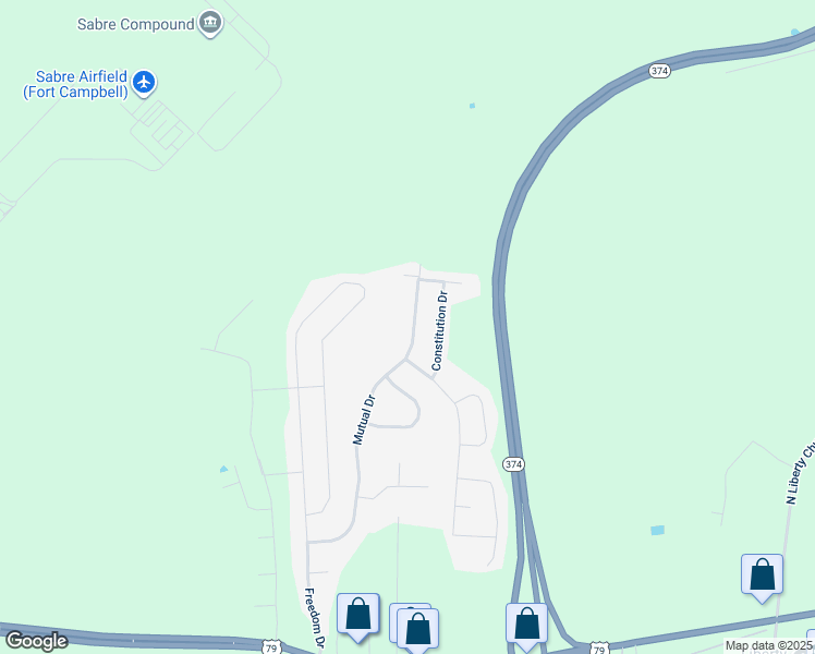 map of restaurants, bars, coffee shops, grocery stores, and more near 1353 Mutual Drive in Clarksville