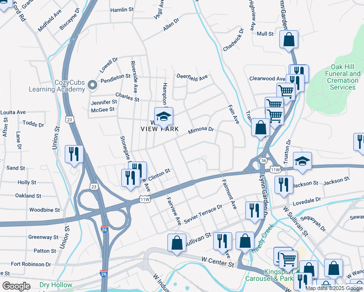map of restaurants, bars, coffee shops, grocery stores, and more near 927 Morison Avenue in Kingsport