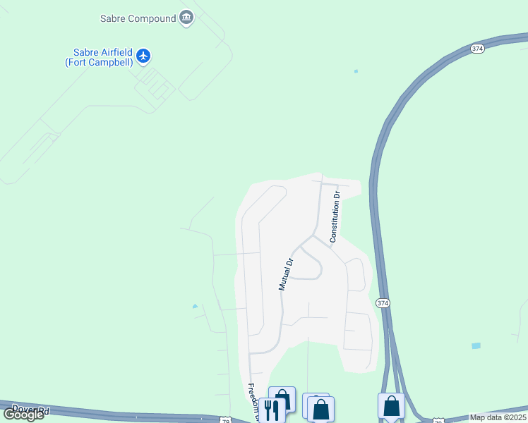 map of restaurants, bars, coffee shops, grocery stores, and more near 1281 Freedom Drive in Clarksville