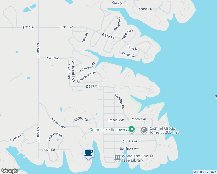 map of restaurants, bars, coffee shops, grocery stores, and more near East 315 Road in Cleora