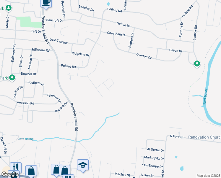 map of restaurants, bars, coffee shops, grocery stores, and more near 431 Sarah Drive in Clarksville