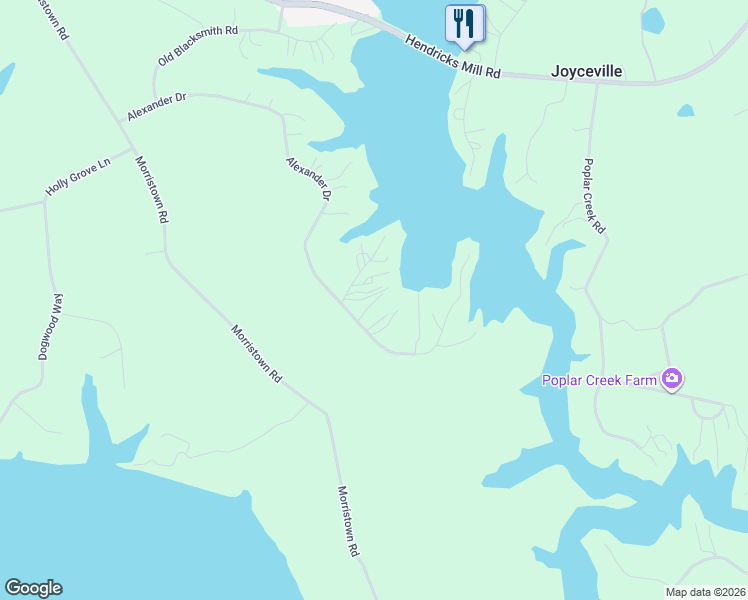 map of restaurants, bars, coffee shops, grocery stores, and more near 1043-1077 Alexander Drive in Bracey