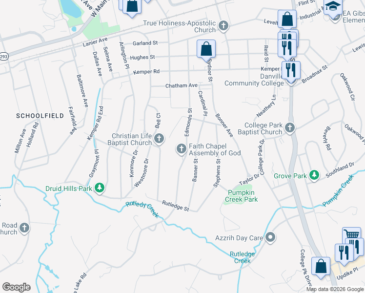 map of restaurants, bars, coffee shops, grocery stores, and more near 756 Edmonds Street in Danville