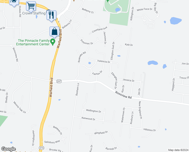 map of restaurants, bars, coffee shops, grocery stores, and more near 2208 Exeter Lane in Clarksville