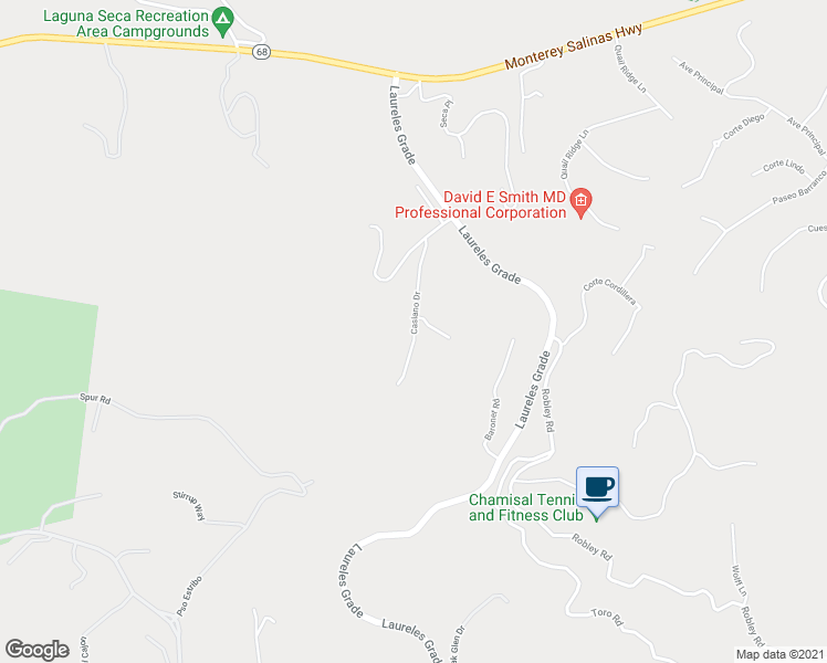 map of restaurants, bars, coffee shops, grocery stores, and more near 25298 Casiano Drive in Salinas