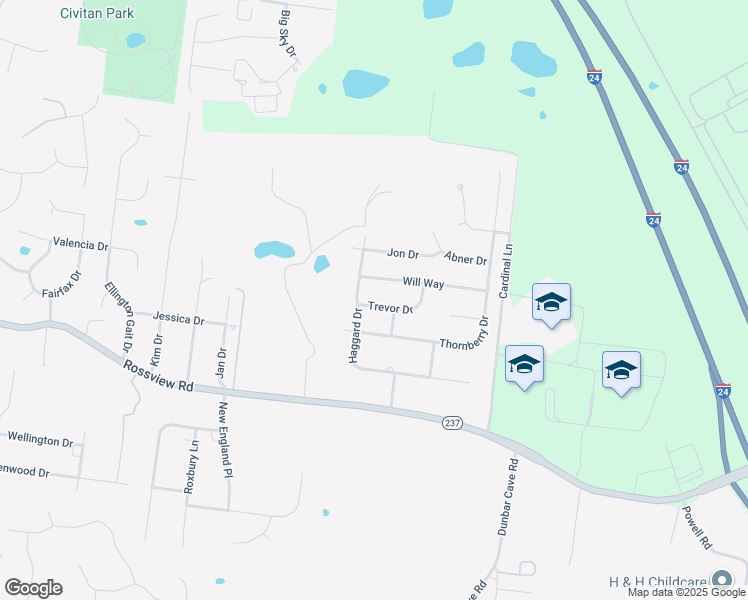 map of restaurants, bars, coffee shops, grocery stores, and more near 1003 Trevor Drive in Clarksville