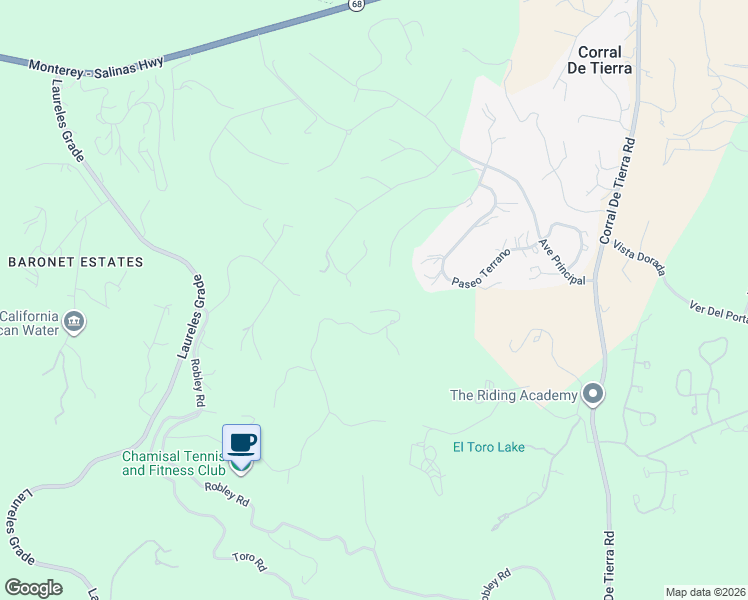 map of restaurants, bars, coffee shops, grocery stores, and more near 25305 Camino De Chamisal in Salinas