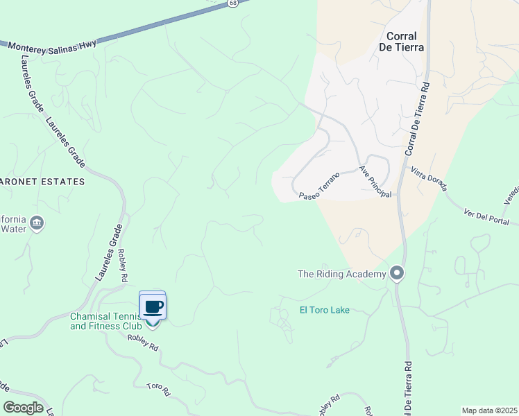 map of restaurants, bars, coffee shops, grocery stores, and more near 25303 Camino De Chamisal in Salinas
