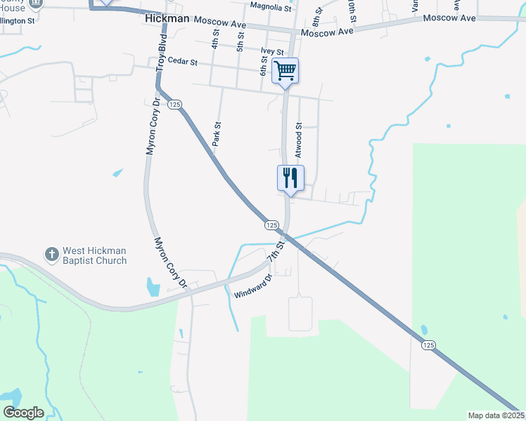 map of restaurants, bars, coffee shops, grocery stores, and more near 1300-1598 Union City Highway in Hickman