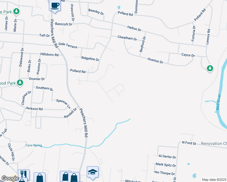 map of restaurants, bars, coffee shops, grocery stores, and more near 680 Shortridge Drive in Clarksville