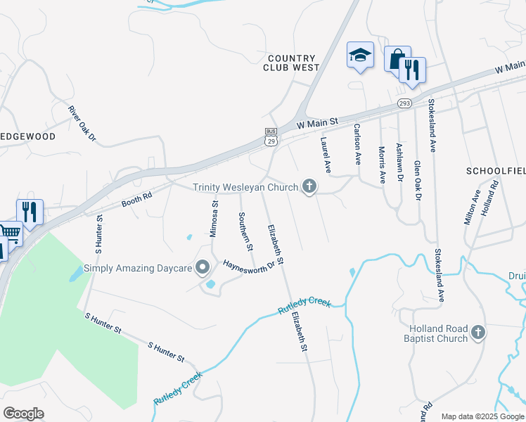 map of restaurants, bars, coffee shops, grocery stores, and more near 10 Elizabeth Street in Danville