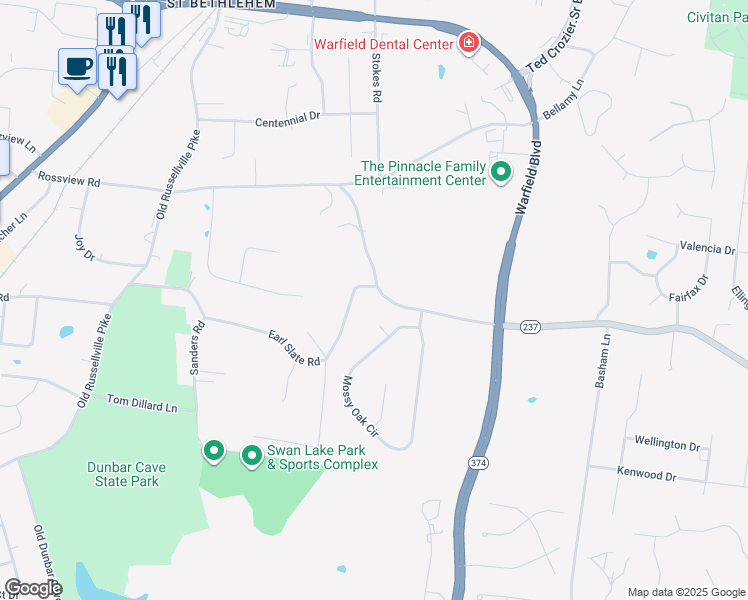map of restaurants, bars, coffee shops, grocery stores, and more near 360 Rossview Road in Clarksville