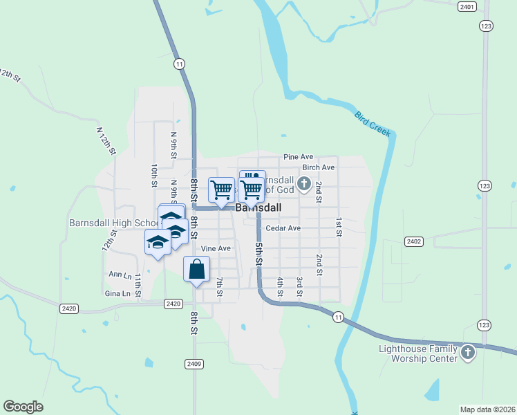 map of restaurants, bars, coffee shops, grocery stores, and more near in Barnsdall