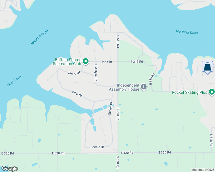 map of restaurants, bars, coffee shops, grocery stores, and more near 1619 Buffalo Dr in Grove