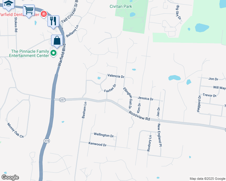 map of restaurants, bars, coffee shops, grocery stores, and more near 2207 Fairfax Drive in Clarksville