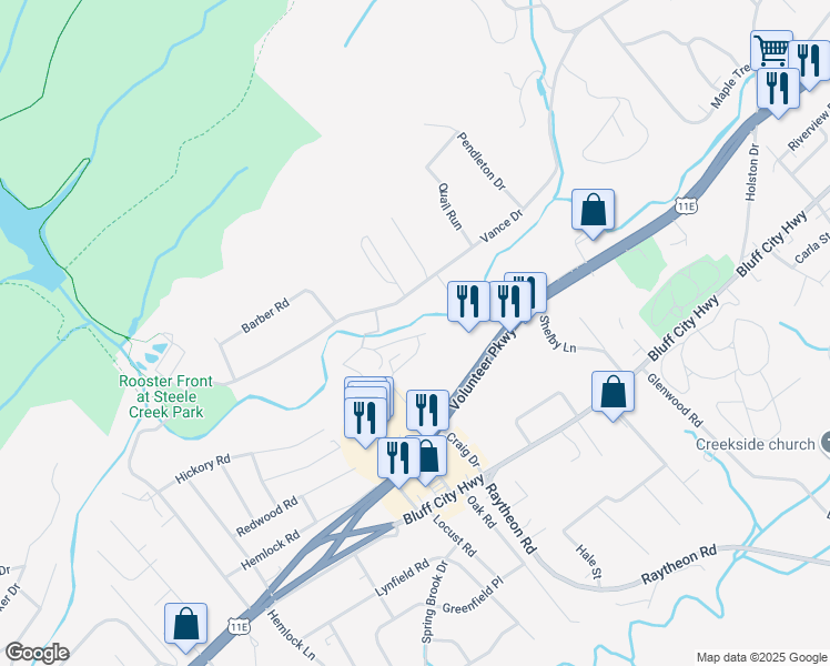 map of restaurants, bars, coffee shops, grocery stores, and more near 435 Godsey Road in Bristol