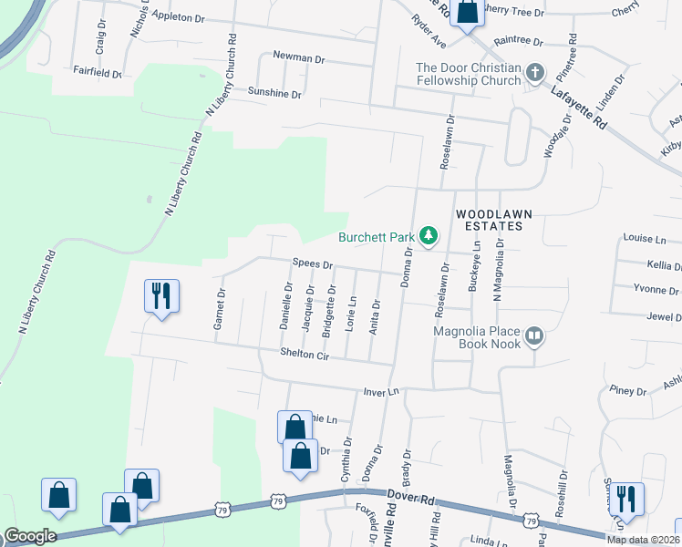 map of restaurants, bars, coffee shops, grocery stores, and more near 726 Spees Drive in Clarksville
