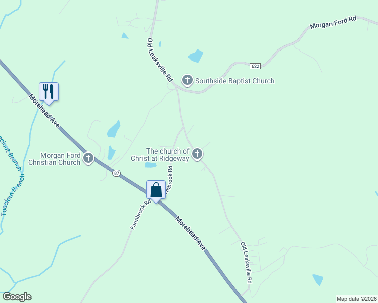 map of restaurants, bars, coffee shops, grocery stores, and more near 2922 Old Leaksville Road in Ridgeway