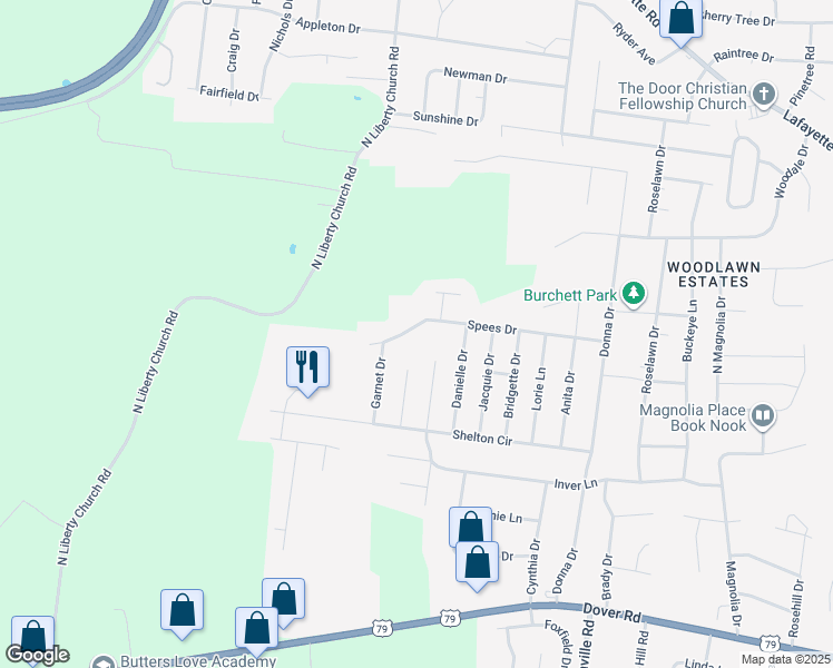 map of restaurants, bars, coffee shops, grocery stores, and more near 758 Spees Drive in Clarksville
