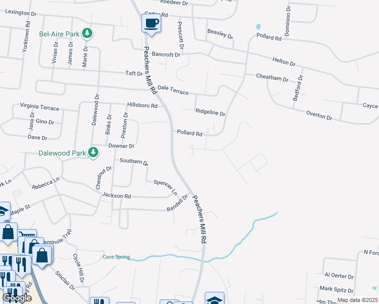 map of restaurants, bars, coffee shops, grocery stores, and more near 757 Leigh Ann Drive in Clarksville