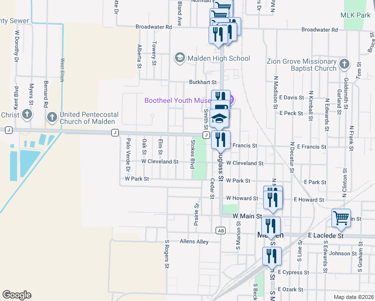 map of restaurants, bars, coffee shops, grocery stores, and more near 422-538 Stokes Boulevard in Malden