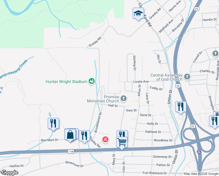 map of restaurants, bars, coffee shops, grocery stores, and more near 2167 Chico Drive in Kingsport