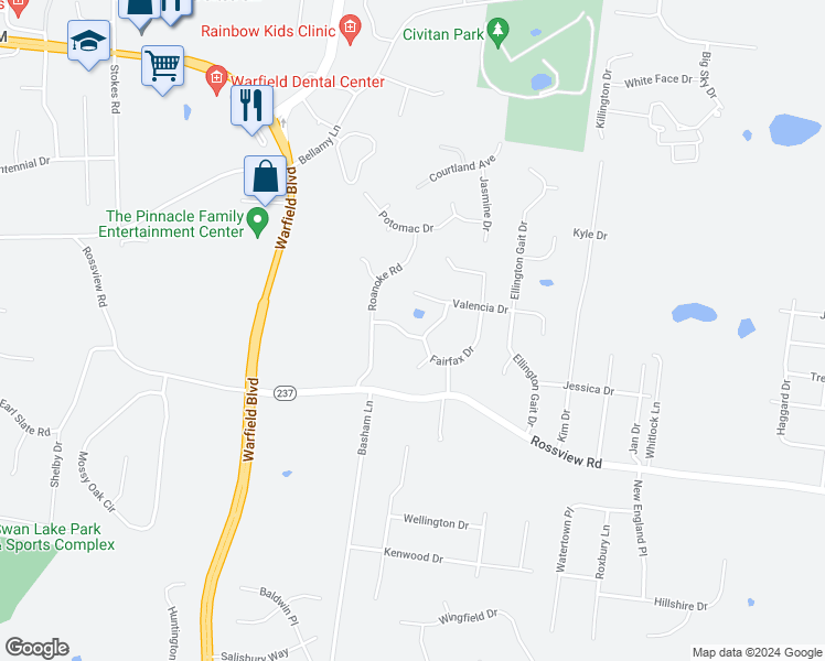 map of restaurants, bars, coffee shops, grocery stores, and more near 713 Mount Vernon Drive in Clarksville