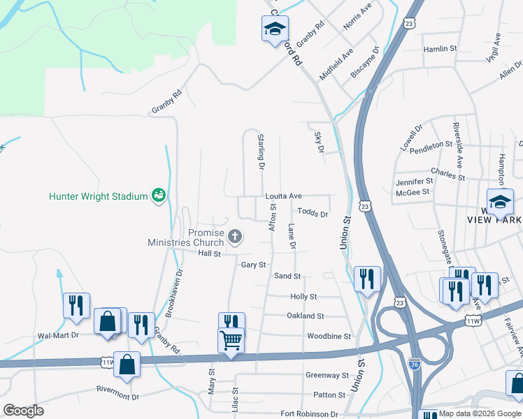 map of restaurants, bars, coffee shops, grocery stores, and more near 941 Karen Road in Kingsport