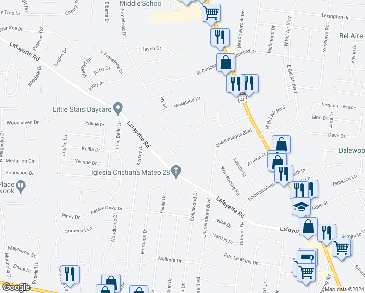 map of restaurants, bars, coffee shops, grocery stores, and more near 153 Monarch Lane in Clarksville