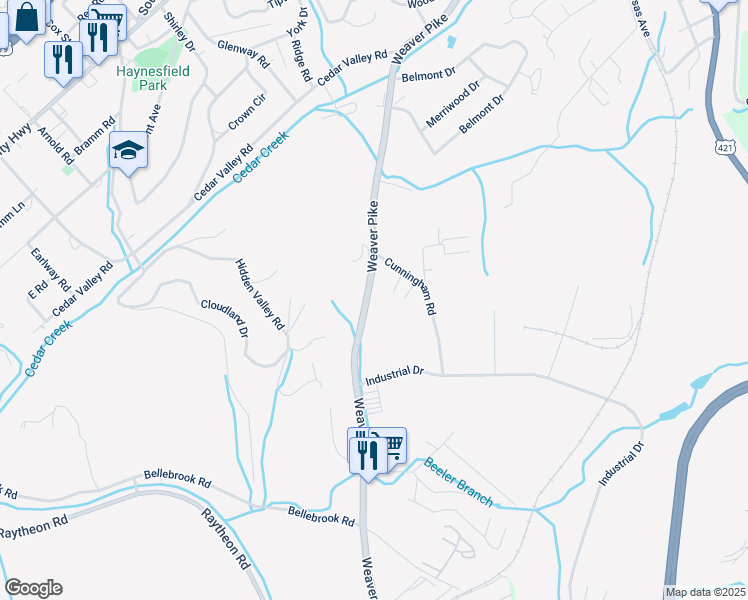 map of restaurants, bars, coffee shops, grocery stores, and more near 1925 Weaver Pike in Bristol