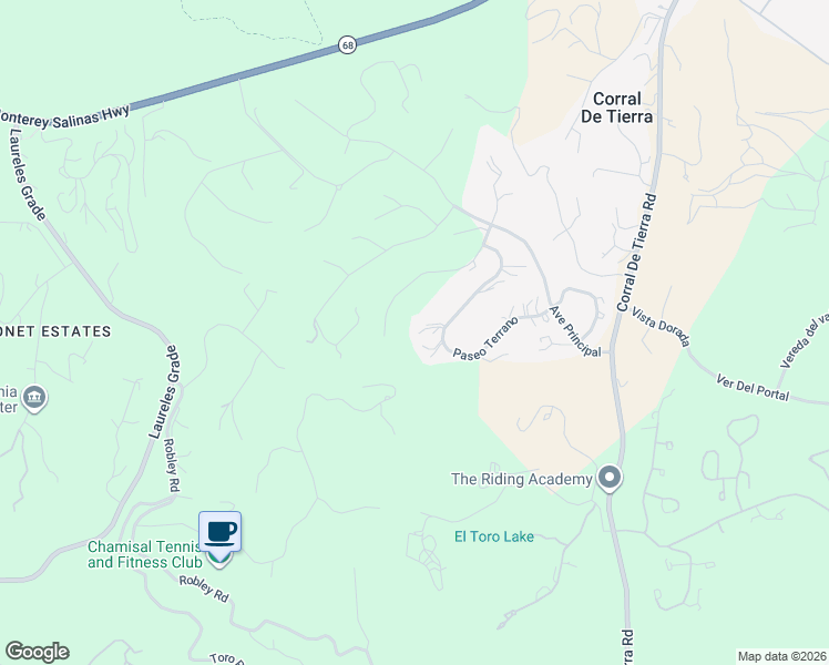 map of restaurants, bars, coffee shops, grocery stores, and more near 13502 Paseo Terrano in Salinas