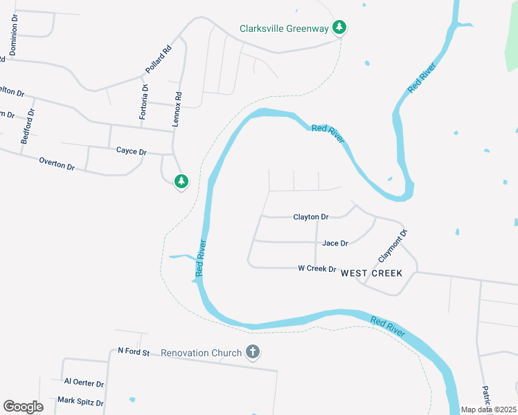 map of restaurants, bars, coffee shops, grocery stores, and more near 744 West Creek Drive in Clarksville