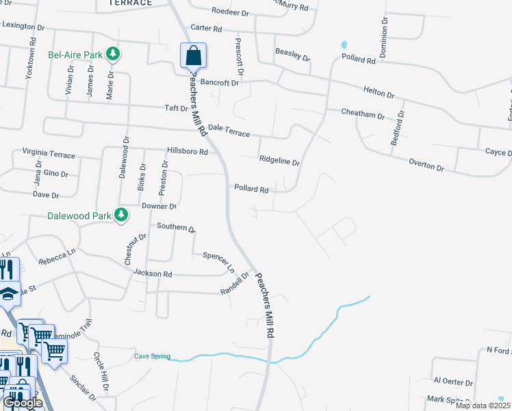 map of restaurants, bars, coffee shops, grocery stores, and more near 757 Leigh Ann Drive in Clarksville