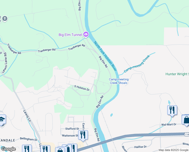 map of restaurants, bars, coffee shops, grocery stores, and more near 210 Ramey Town Road in Church Hill