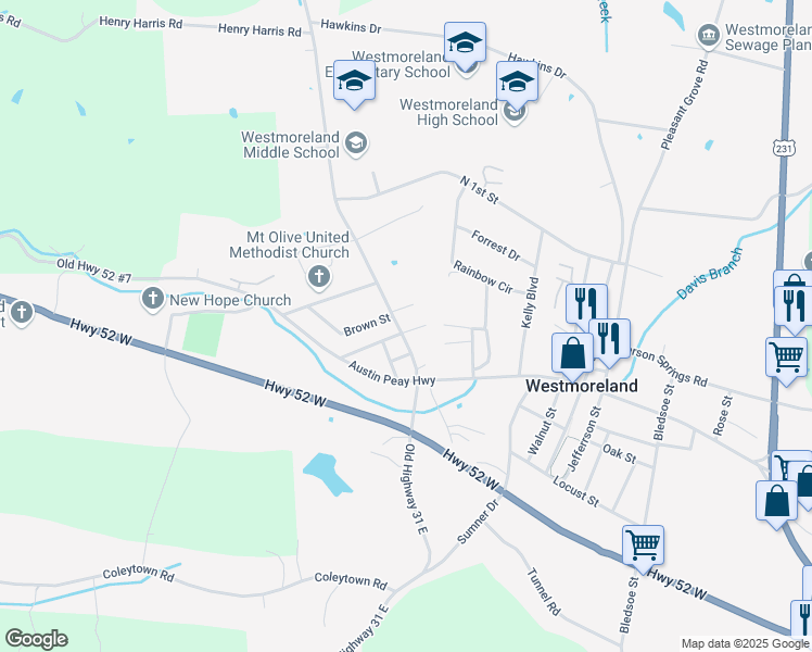 map of restaurants, bars, coffee shops, grocery stores, and more near 4008 Law Street in Westmoreland