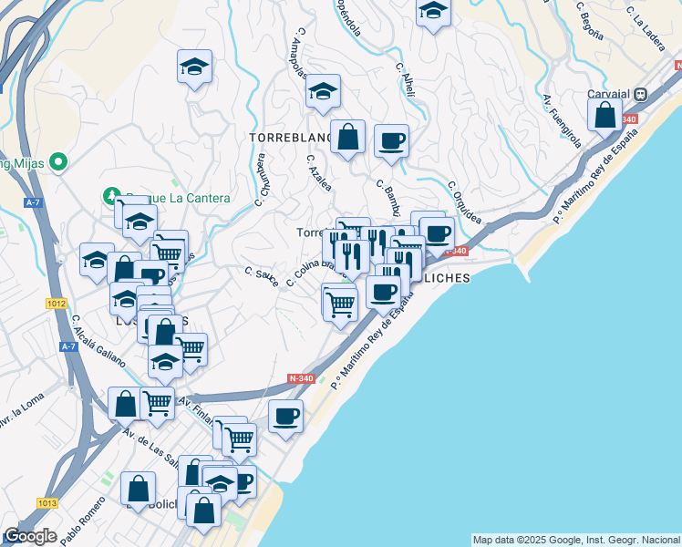 map of restaurants, bars, coffee shops, grocery stores, and more near 1 Calle Colina Blanca in Fuengirola