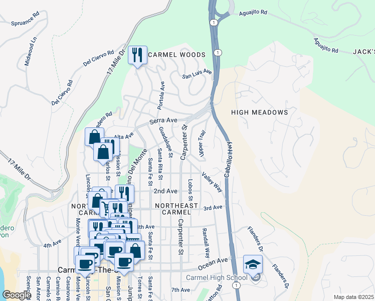 map of restaurants, bars, coffee shops, grocery stores, and more near 24790 Lower Trail in Carmel